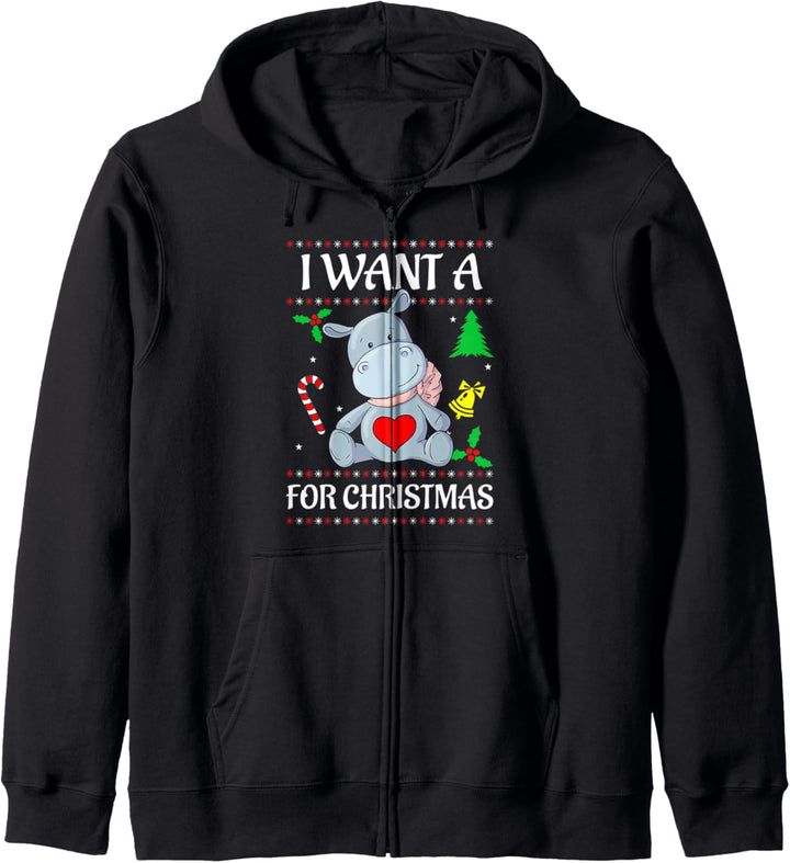 Lustiges Nilpferd wünscht sich Nilpferd zu Weihnachten Tierf Kapuzenjacke