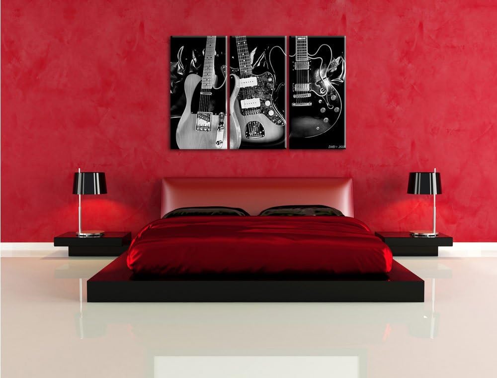 Pixxprint Monocrome, Elegante E-Gitarren 3-Teiler Leinwandbild 120x80 Bild auf Leinwand