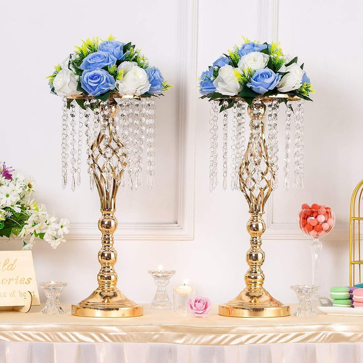 Sziqiqi 2 Stück Hochzeitsvase für Tische, 55 cm Hohe Metall-goldvasen mit Kristallperlenkette für Ho