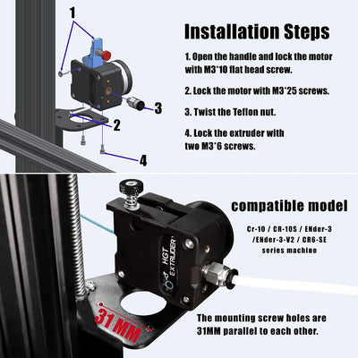 Update Universal Super Light HGT Extruder mit NEMA14 36 mm Schrittmotor gehärtetem Stahl Dual Gear B