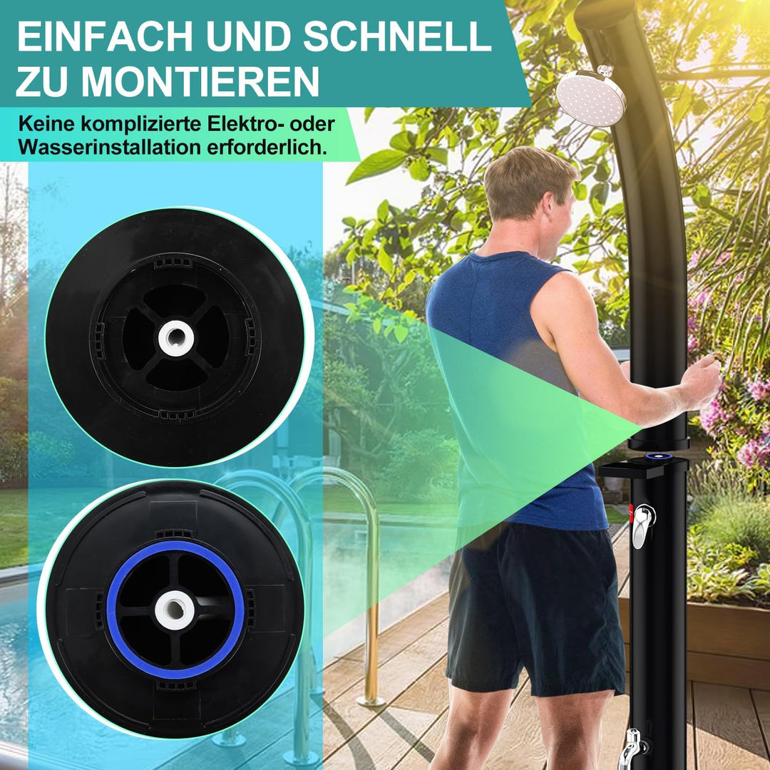 Randaco Solardusche Bogen Solar Gartendusche warmes Wasser Bis Zu 60°C Ohne Stromanschluss Pooldusch
