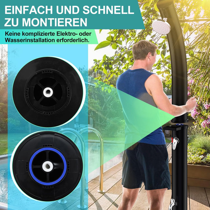 Randaco Solardusche Bogen Solar Gartendusche warmes Wasser Bis Zu 60°C Ohne Stromanschluss Pooldusch