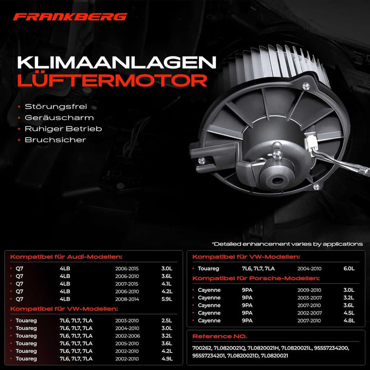 Frankberg Heizungsgebläse Gebläsemotor Kompatibel mit Q7 2006-2015 C.a.y.e.n.n.e 2002-2010 A.m.a.r.o