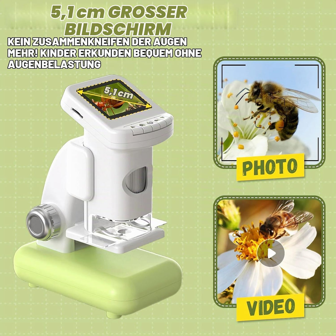 Bostar Mikroskop für Kinder 120-1200X mit Ständer/38 Sammelkarten/5 Folien, 2-in-1 2,0" IPS Bildschi