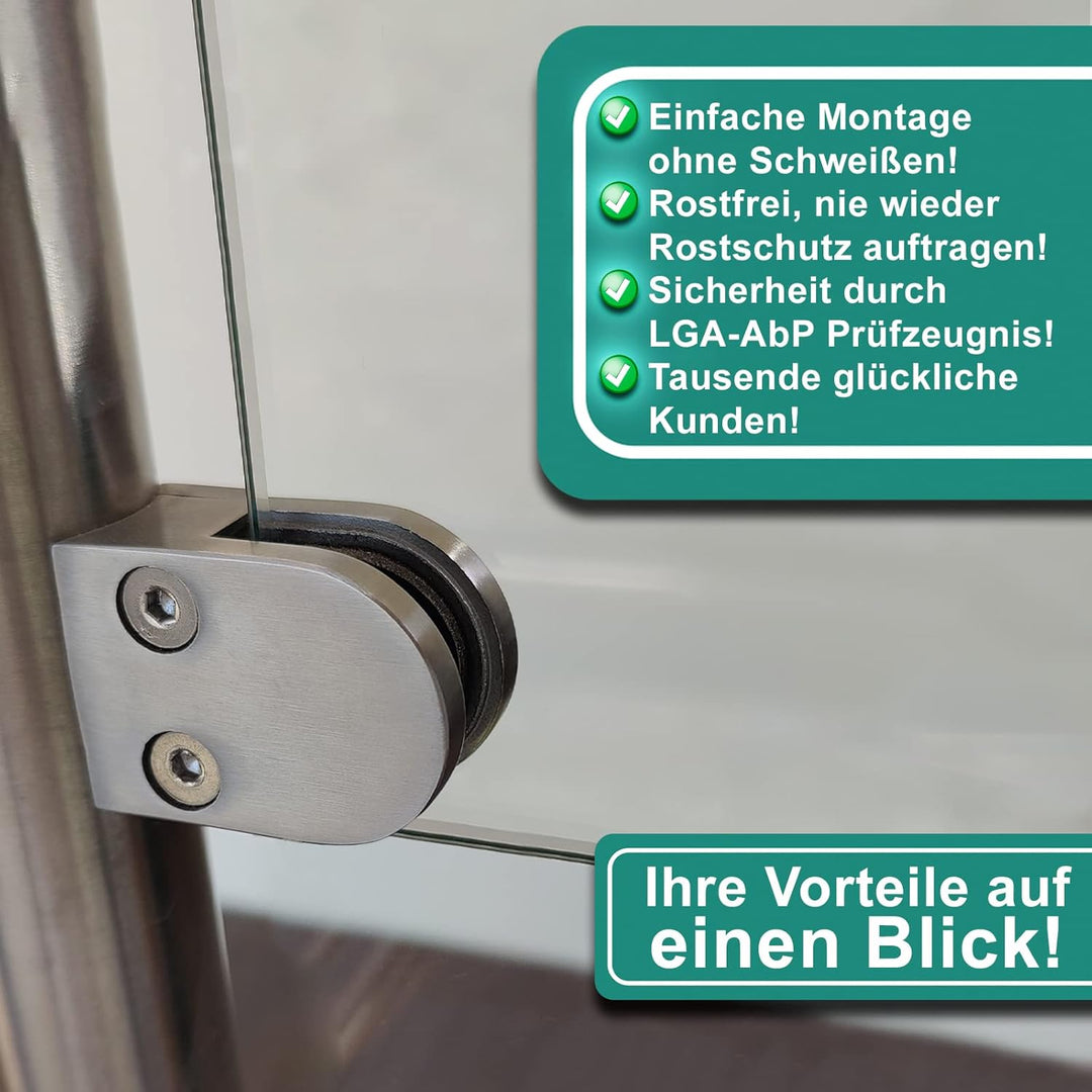PRIOstahl Glashalter 4 Stück Glasklemme Klemmhalter Glashalter mit Sicherungsplatte + Sicherungsstif