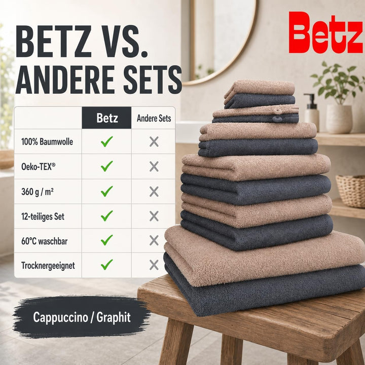 Betz 12 TLG. Handtuch Set Berlin 100% Baumwolle 2 Liegetücher 4 Handtücher 2 Gästetücher 2 Seiflappe