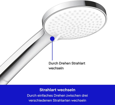 Duravit Universal Duschkopf, Duschbrause mit 3 Strahlarten (Rain, Intense Rain, Soft Rain), Handbrau