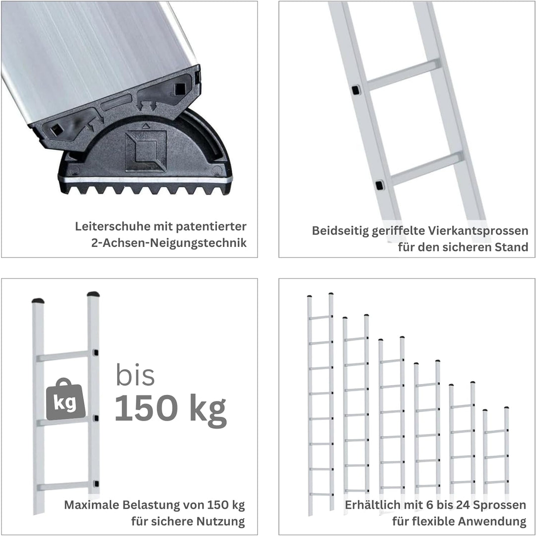 PROREGAL Sprossen-Anlegeleiter 350mm breit ohne Traverse | 6 Sprossen | Leiter, Teleskopleiter, Trit