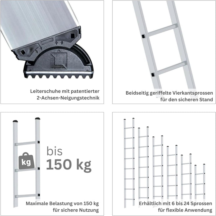 PROREGAL Sprossen-Anlegeleiter 350mm breit ohne Traverse | 6 Sprossen | Leiter, Teleskopleiter, Trit