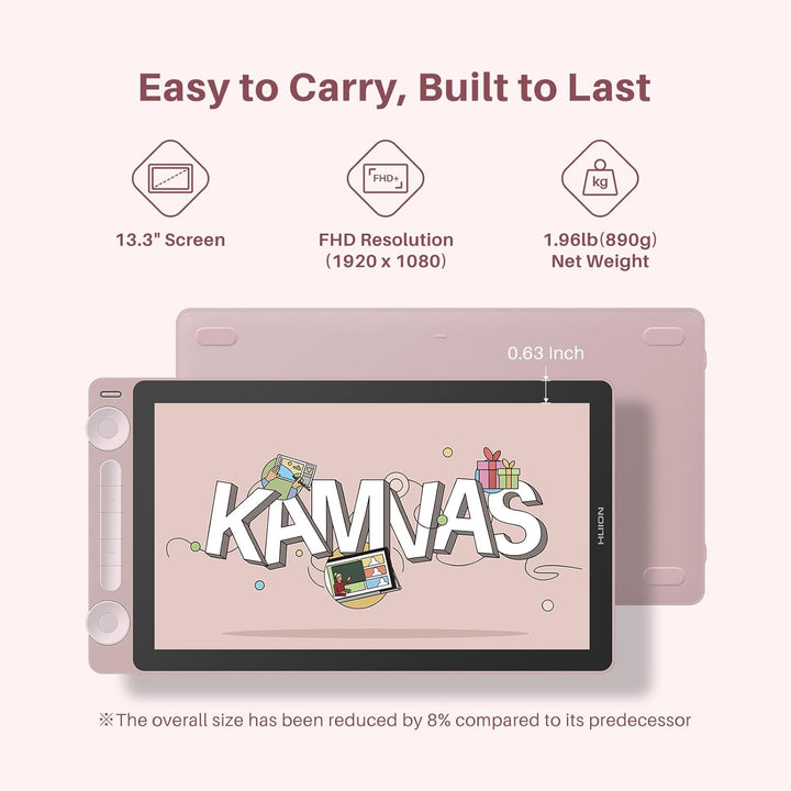 HUION Kamvas 13 Gen 3 Grafiktablett mit Display, Volllaminiertes Zeichentablett mit Anti-Sparkle Can