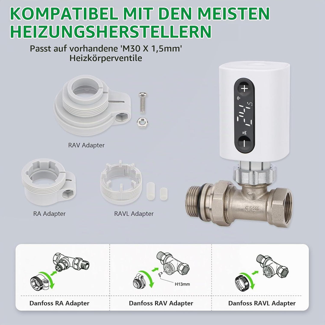 Wengart WiFi Heizkörperthermostat WG360, 2,4 GHz Tuya APP Heizkörperventil, programmierbares TRV zur