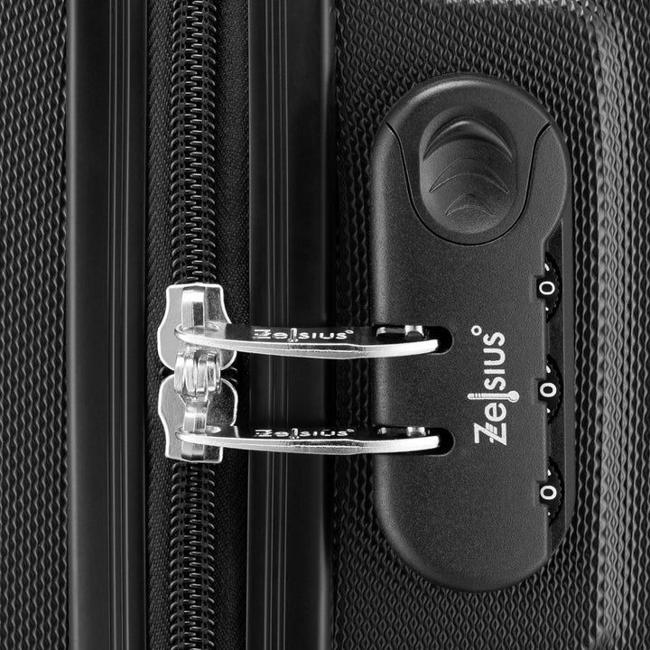 Zelsius Koffer Set 3 Stück, Schwarz | ABS Hartschalenkoffer mit Zahlenschloss, Doppelrollen und Inne