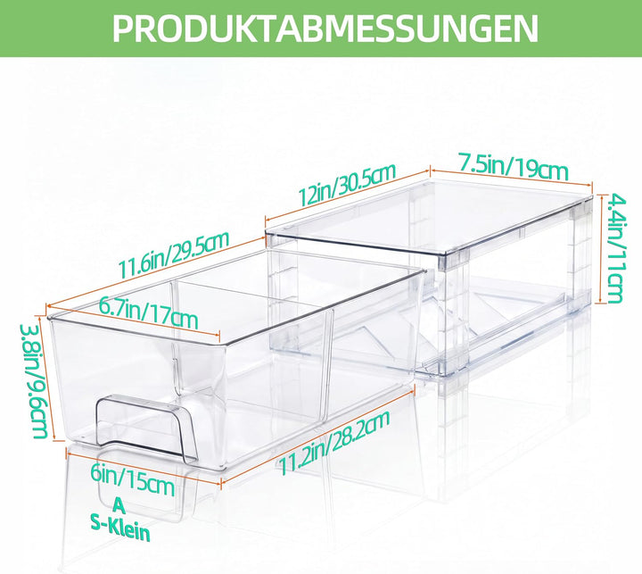 6er-Set Stapelbare Kleine Aufbewahrungsschubladen, Acryl Organizer mit Griffen, Kunststoffboxen für