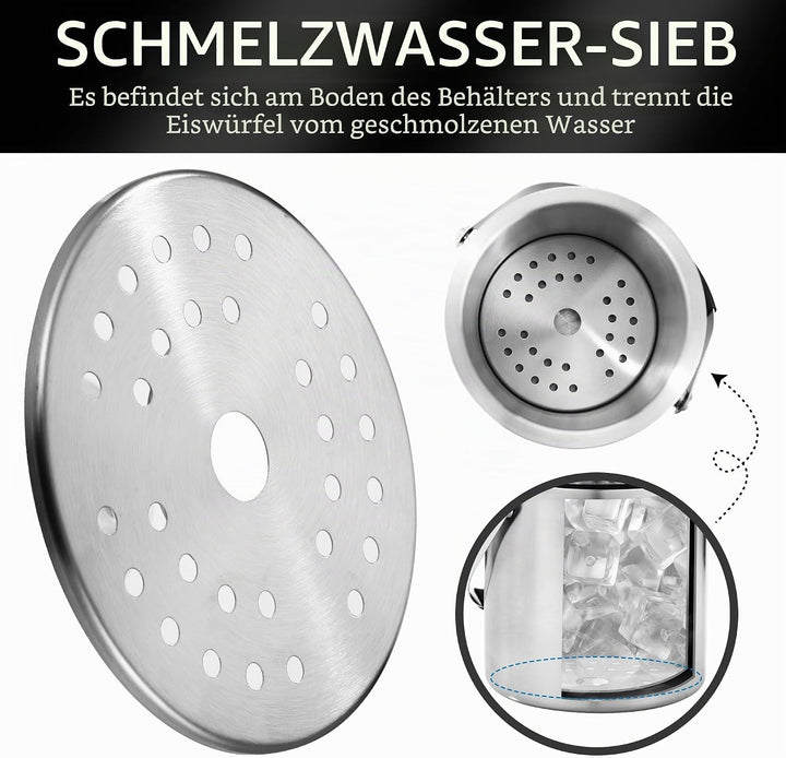 2L Eiswürfelform, Eiskübel mit deckel,Eiswürfelbehälter edelstahl mit Clips und Sieb, ideal für Part