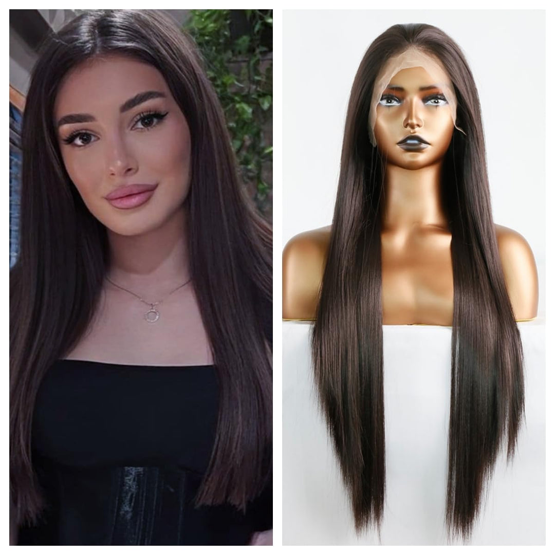 Greenmirr Brown Lace Front Perücke Lange Gerade 13X4 Lace Beheizte Synthetische Ersatz Perücke für F