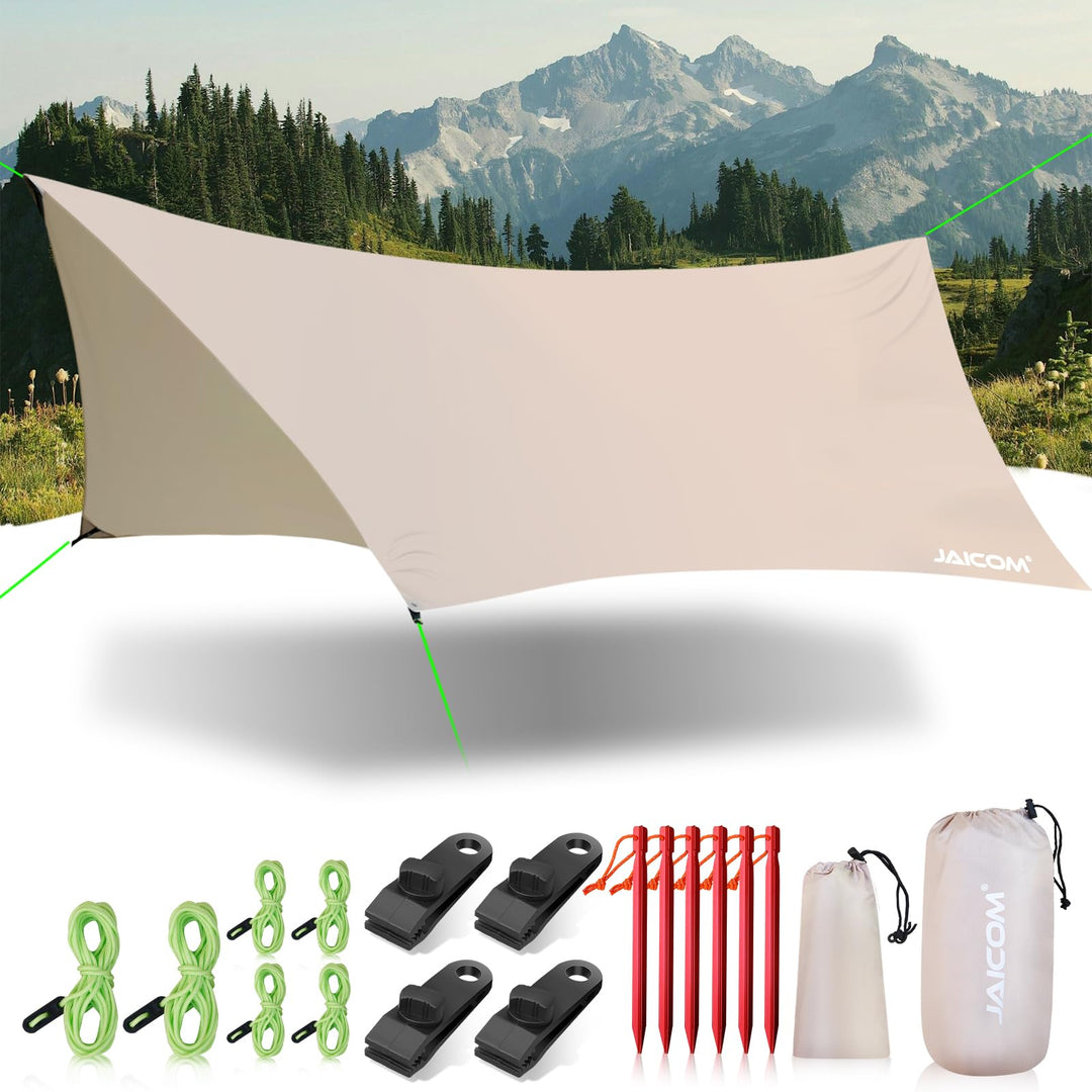 JAICOM Tarp Wasserdicht, 3.6x2.9m Ultraleicht Camping Zeltplane, Anti-UV Sonnen Regen Schutz Schnee,