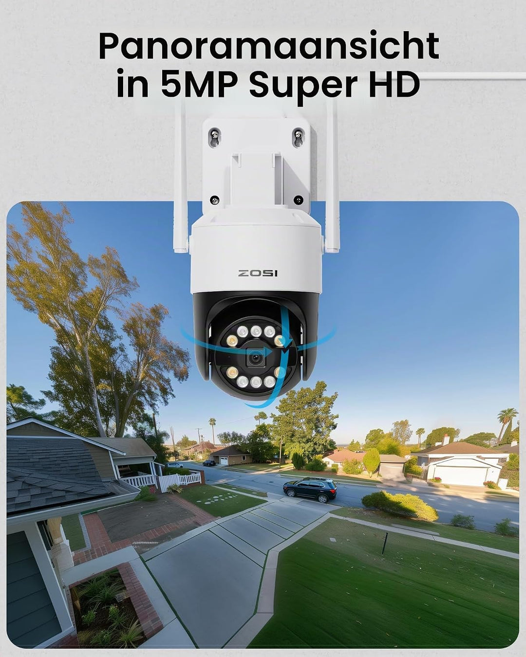 ZOSI 3K Wi-Fi 6 Outdoor Überwachungskamera mit 360° Pan &amp; Neigung, 2,4 GHz WLAN Kamera für Aussen mi