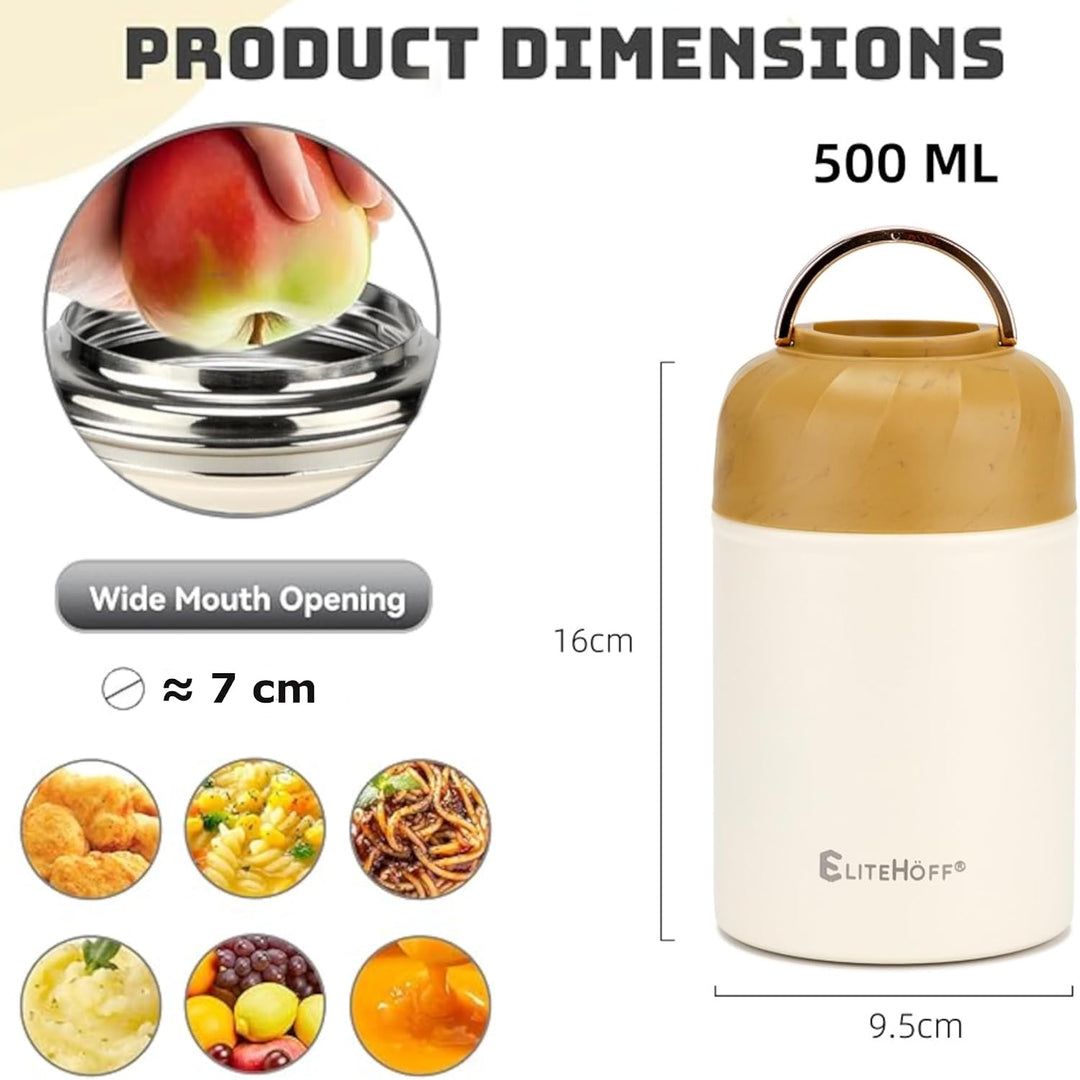 EliteHoff Thermobehälter für Essen, 500 ml, Wärmebehälter für Speisen aus Edelstahl mit Löffel, Ausl