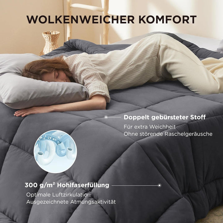 BEDSURE Bettdecke 155x220 Ganzjahresdecke 4 Jahreszeiten, Steppdecke für Allergiker 300GSM Duvet 155