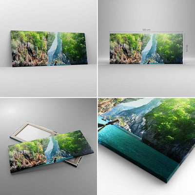 Wandbilder Dekoration Wohnzimmer Boot Klippen Natur Felsen Panorama Bilder auf Leinwand 120x50cm Lei