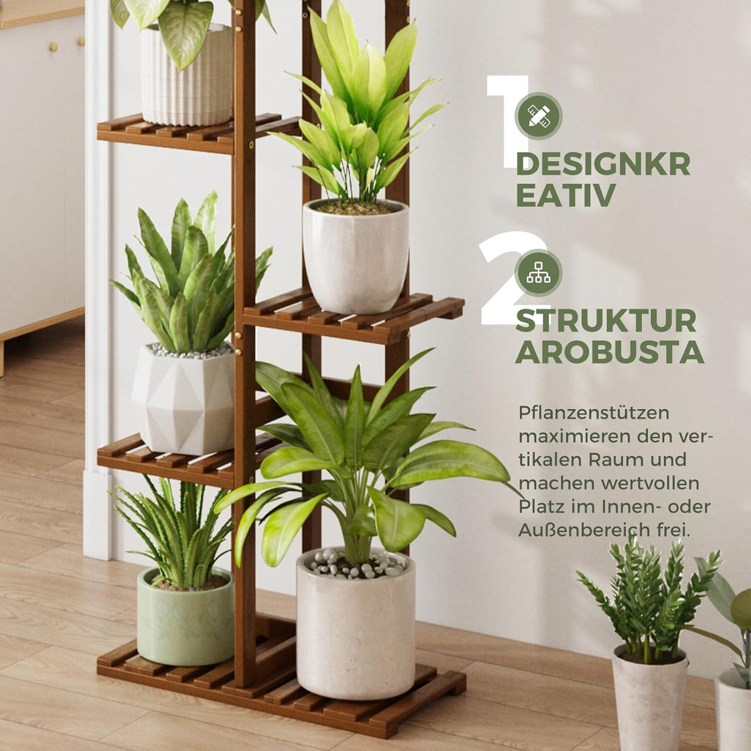 Bamworld Pflanzenständer Blumenständer Bambus Pflanzenregal Indoor Blumenregal Kleines Metall Blumen