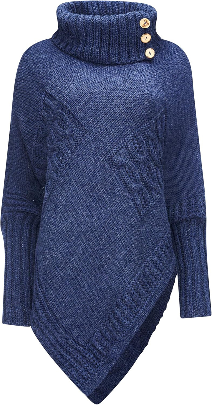 Mississhop Poncho Strick Sweatshirt Pullover Umhang Überwurf Einheitsgrösse Nachtblau, Einheitsgröss