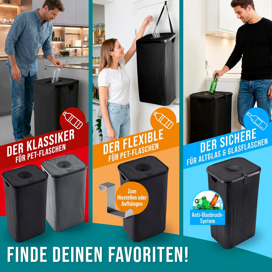 EASYmaxx Pfandflaschen Sammelbehälter 100 Liter, 25kg Gesamtlast | Flaschen Aufbewahrung + Antiglasb