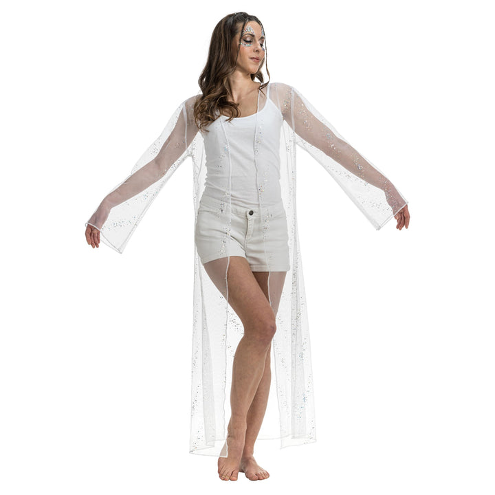 Chaks - Cardigan Damen Sommer Lang, transparente Festival Jacke mit Glitzer, leichtes Cover Up, Fest
