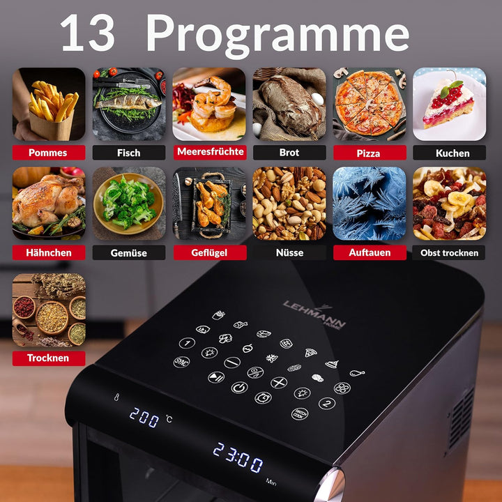 LEHMANN XXL Heissluftfritteuse 2 Kammern 11L, Airfryer Doppelkammer mit 2 vertikale Schubladen, 13 P