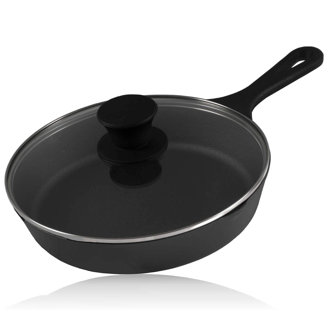 BBQ-Toro Gusseisen Grillpfanne mit Glasdeckel (Ø 19 cm) | Gusseisenpfanne, Grillbratpfanne, Bratpfan