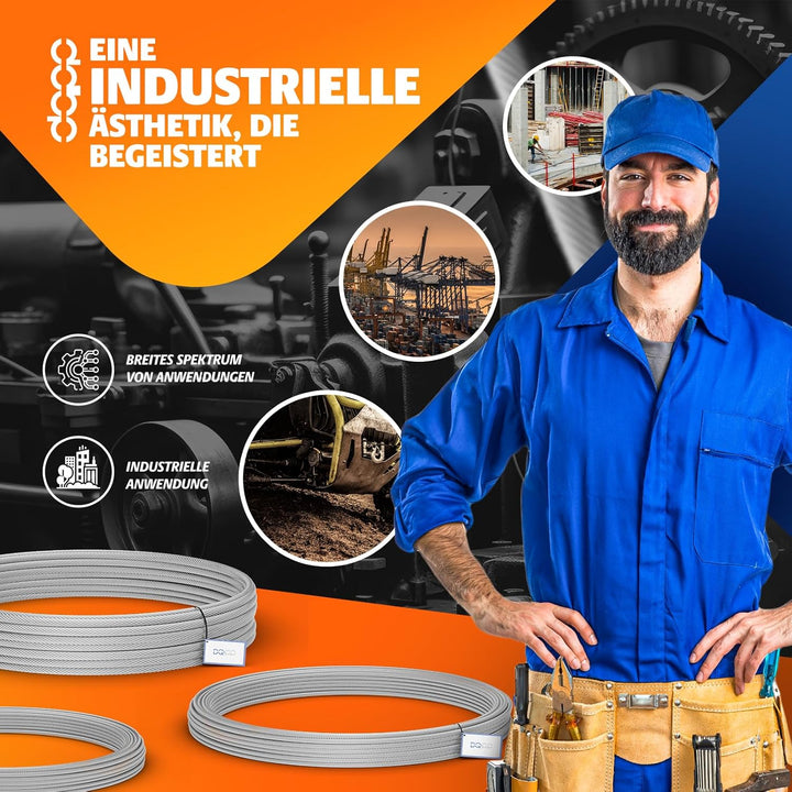 25 m Drahtseil 8mm TOP ARTIKEL 6x19 Stahlseil verzinkt Drahtseil Seil Stahl Draht Forstseil Windense