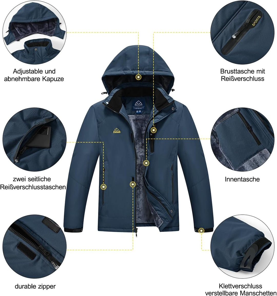 YSENTO Herren Winterjacke wasserdichte Warme Fleece Gefüttert Outdoor Softshelljacke Atmungsaktiv Sk