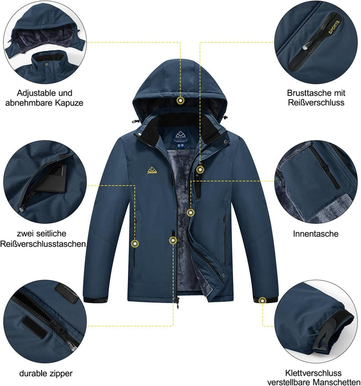 YSENTO Herren Winterjacke wasserdichte Warme Fleece Gefüttert Outdoor Softshelljacke Atmungsaktiv Sk