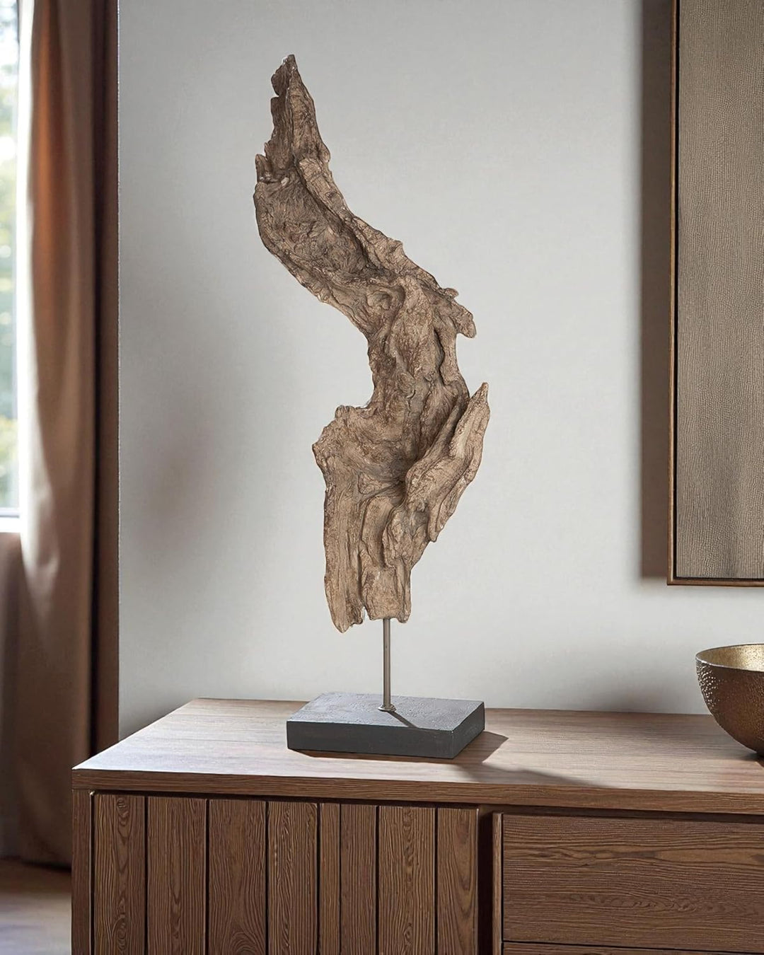 GILDE Skulptur Baumwurzel braun naturfarben auf schwarzem Sockel H 69 cm Höhe 69 cm Braun, Höhe 69 c