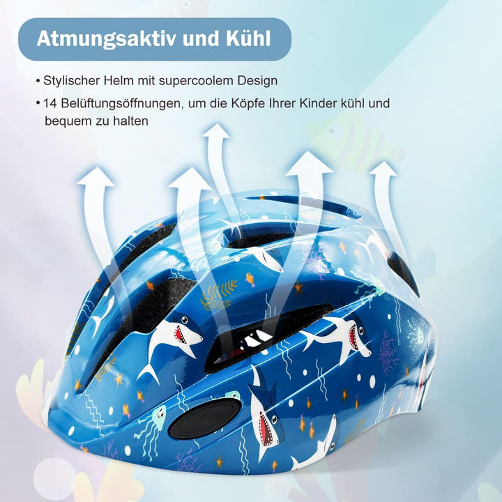 Fahrradhelm Robuster Kinder Helm Verstellbarer Skateboardhelm Radhelm Skaterhelm 52-56CM für Mädchen