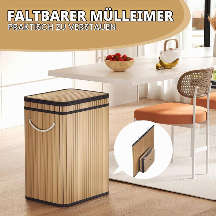 80 Liter grosse Mülleimer mit Deckel, Mülleimer Abfallkorb aus Bambus, Outdoor Mülleimer/Abfalleimer
