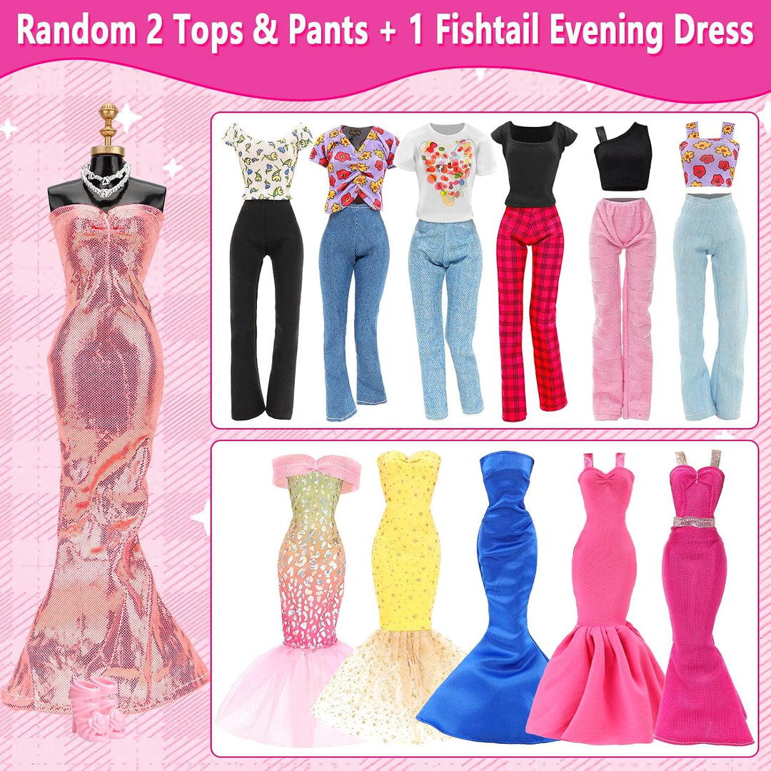 Miunana 63 Puppenkleidung Kleidung für Puppen = 15 Kleider 4 Tops Outfits 4 Hosen 3 Abendkleider 3 B