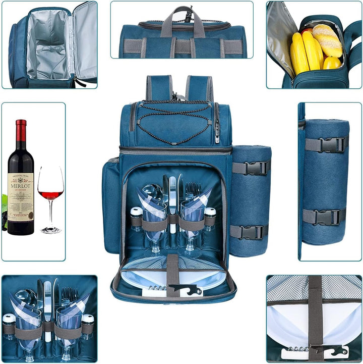 Hap Tim Picknick-Rucksack-Kühler für 2 Personen mit isolierter auslaufsicherer Kühltasche, Weinhalte