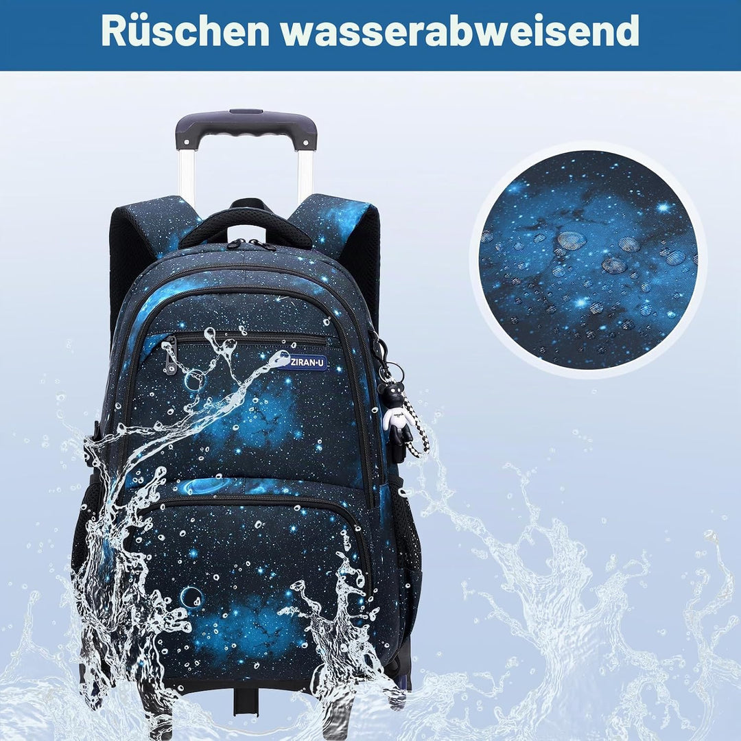 Amythe Schulrucksack Trolley für Jungen Teenager Rucksack mit Rollen 3-teilig mit Lunchtasche Federm