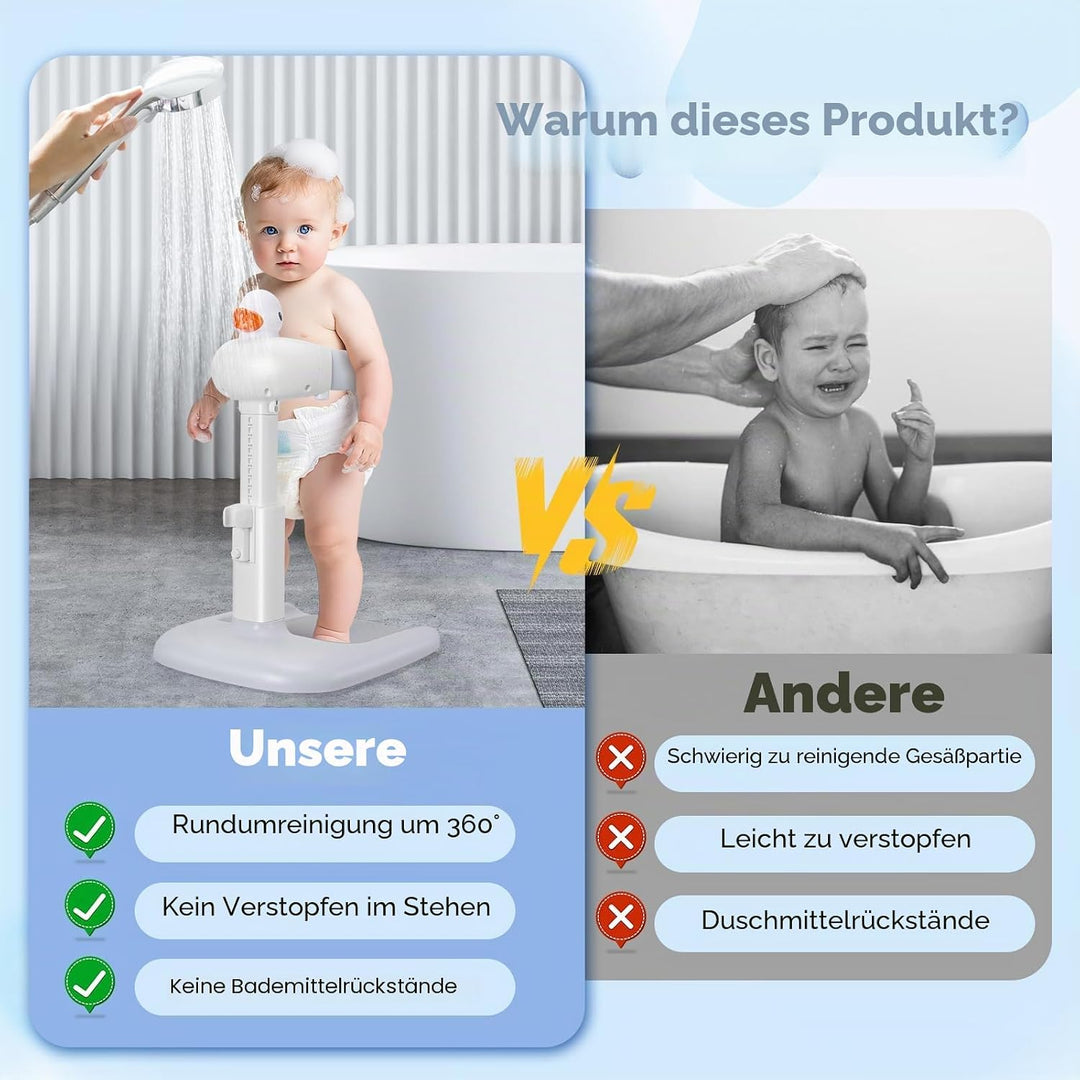 Babybadewanne mit Duschhalterung Klemmschutz, verstellbarer Duschturm hilft dem Baby beim Stehen, id