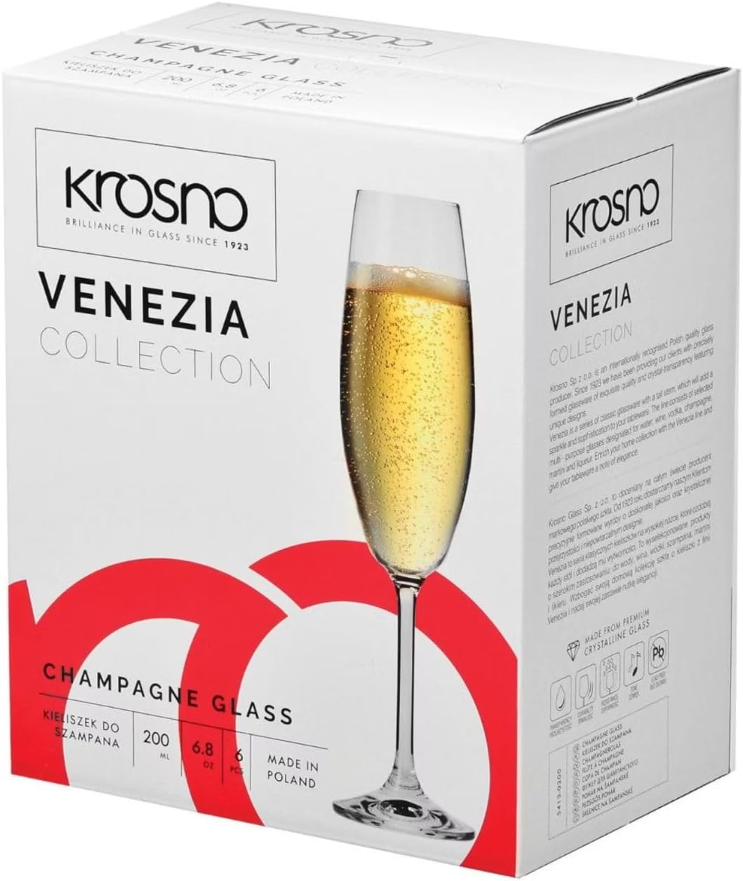 KROSNO Sektgläser Champagner-Gläser Sektflöten | Set von 6 | 200 ML | Venezia Kollektion | Perfekt f