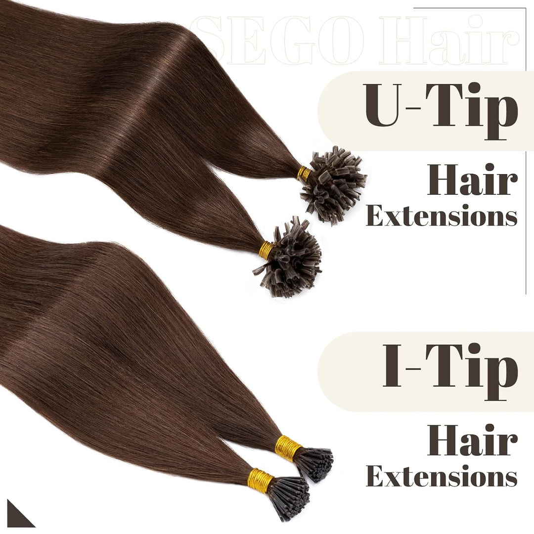 SEGO Bondings Extensions Echthaar 0.5g/Strähnen Haarverlängerung Keratin U-Tip 7A 100% Human Hair 10