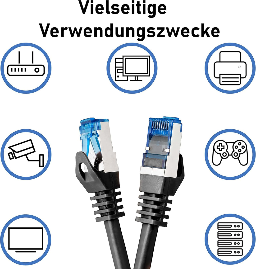 BIGtec - 5 Stück - 15m CAT.7 Gigabit Patchkabel Netzwerkkabel schwarz Kupferkabel Patch Ethernt LAN