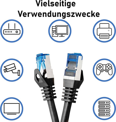 BIGtec - 10 Stück - 15m CAT.7 Gigabit Patchkabel Netzwerkkabel schwarz Kupferkabel Patch Ethernt LAN