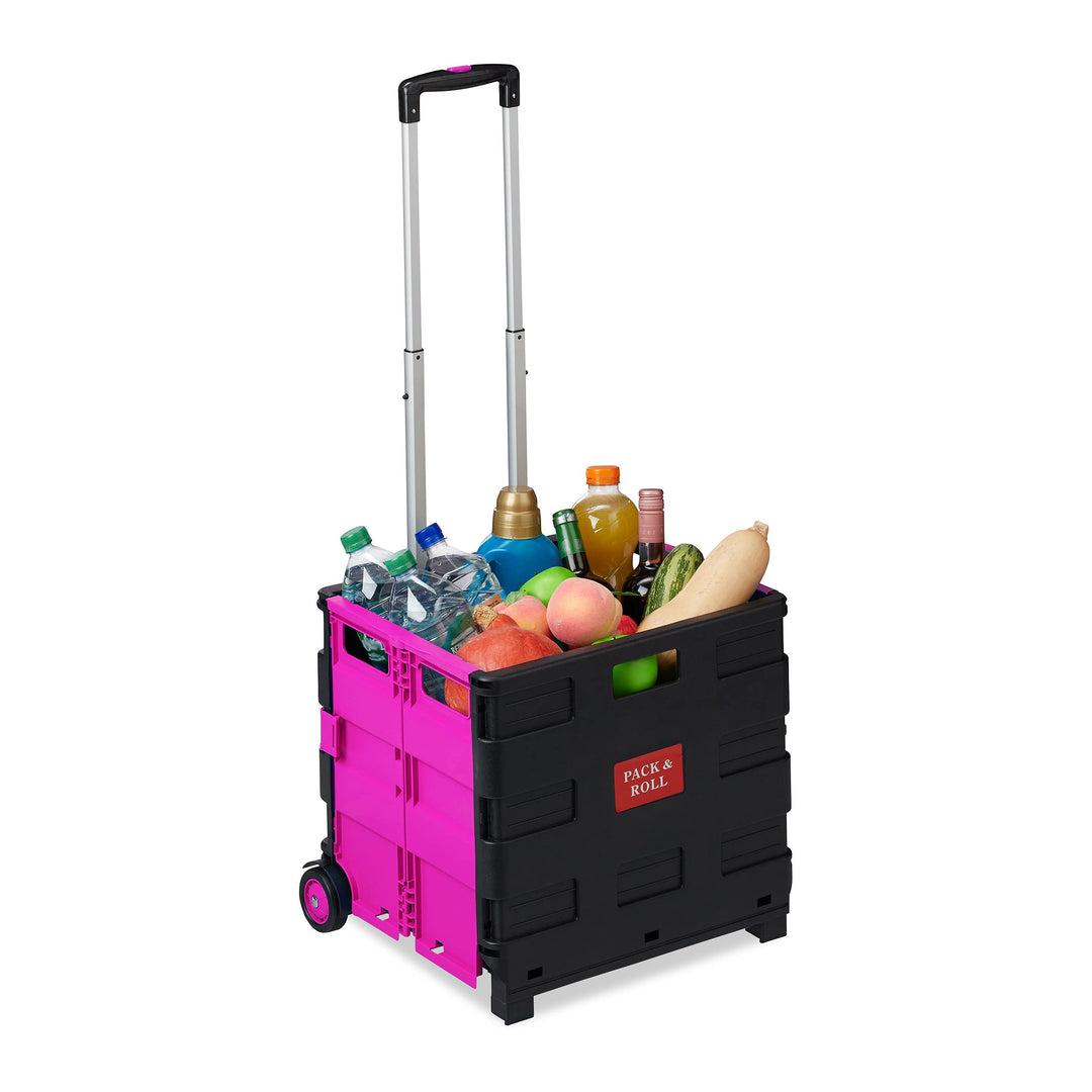 Relaxdays Einkaufstrolley klappbar, Teleskop-Griff, 2 Gummi Rollen, bis 35 kg, Shopping Trolley, Alu
