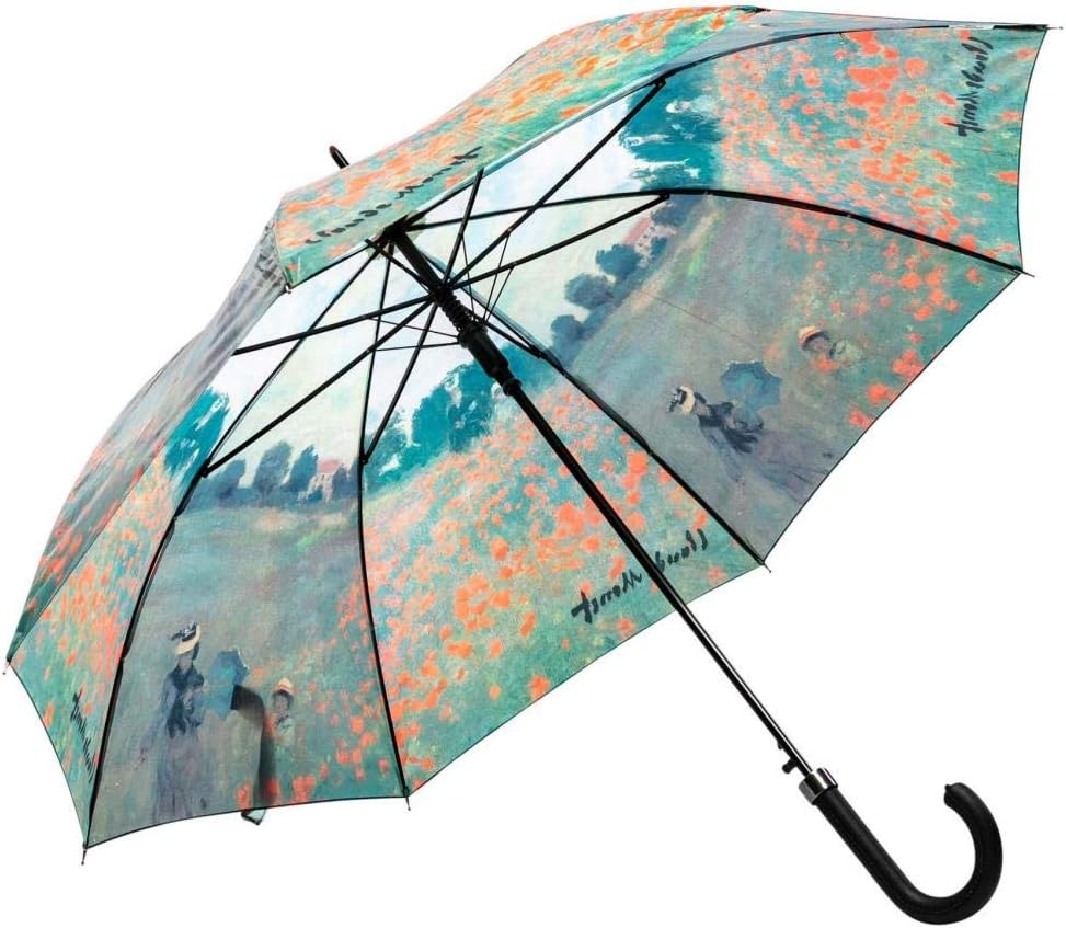 LUCKYWEATHER Regenschirm Stockschirm Damen Motiv Mohnblumenfeld Auf-Automatik I Stockregenschirm gro