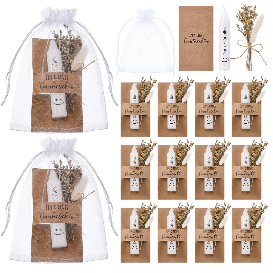 Tenare 12 Sets Dankeschön Geschenk für Kollegen Danke für Alles Kerzen Stabkerze mit Spruch Trockenb