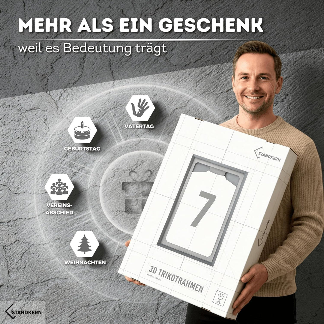 3D Trikotrahmen Fussball - Bilderrahmen für Trikot mit faltenfreier Fixierung - Trikot Bilderrahmen