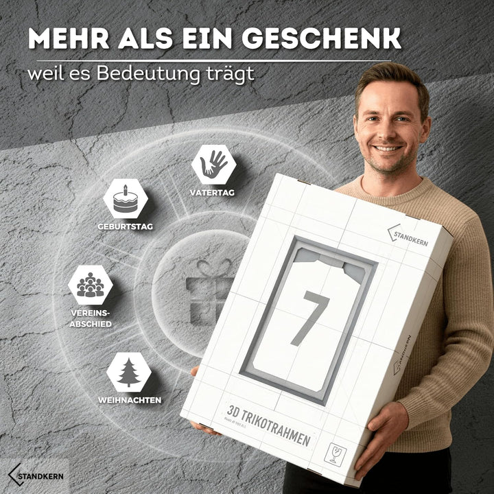 3D Trikotrahmen Fussball - Bilderrahmen für Trikot mit faltenfreier Fixierung - Trikot Bilderrahmen