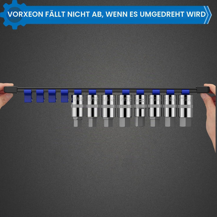 9PC Stecknuss-Organizer Schienen Set Schwarz Blau Grün, robuste ABS Aufbewahrung für Werkstatt, komp